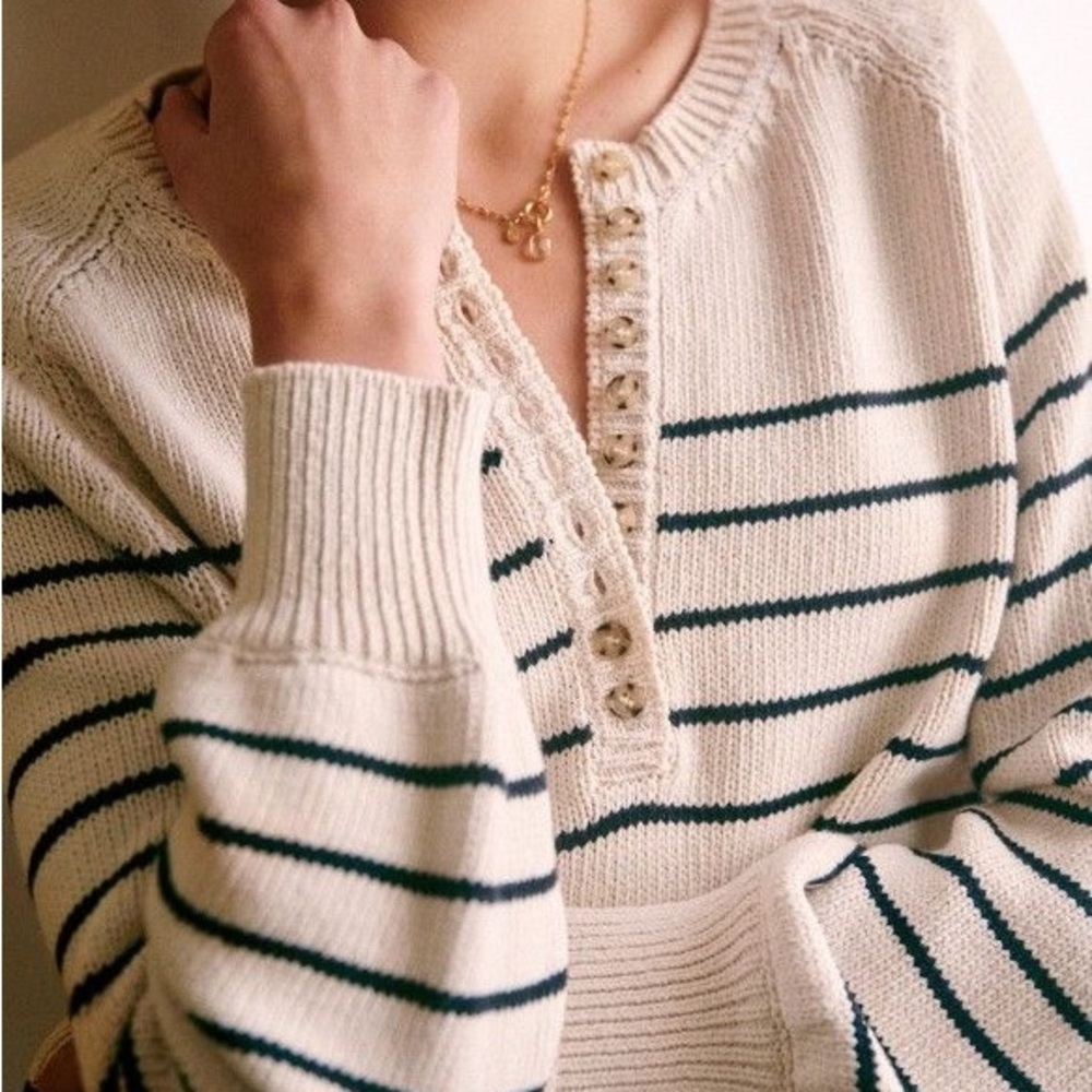 Sezane Léontine Jumper, Ecru and Navy Stripes